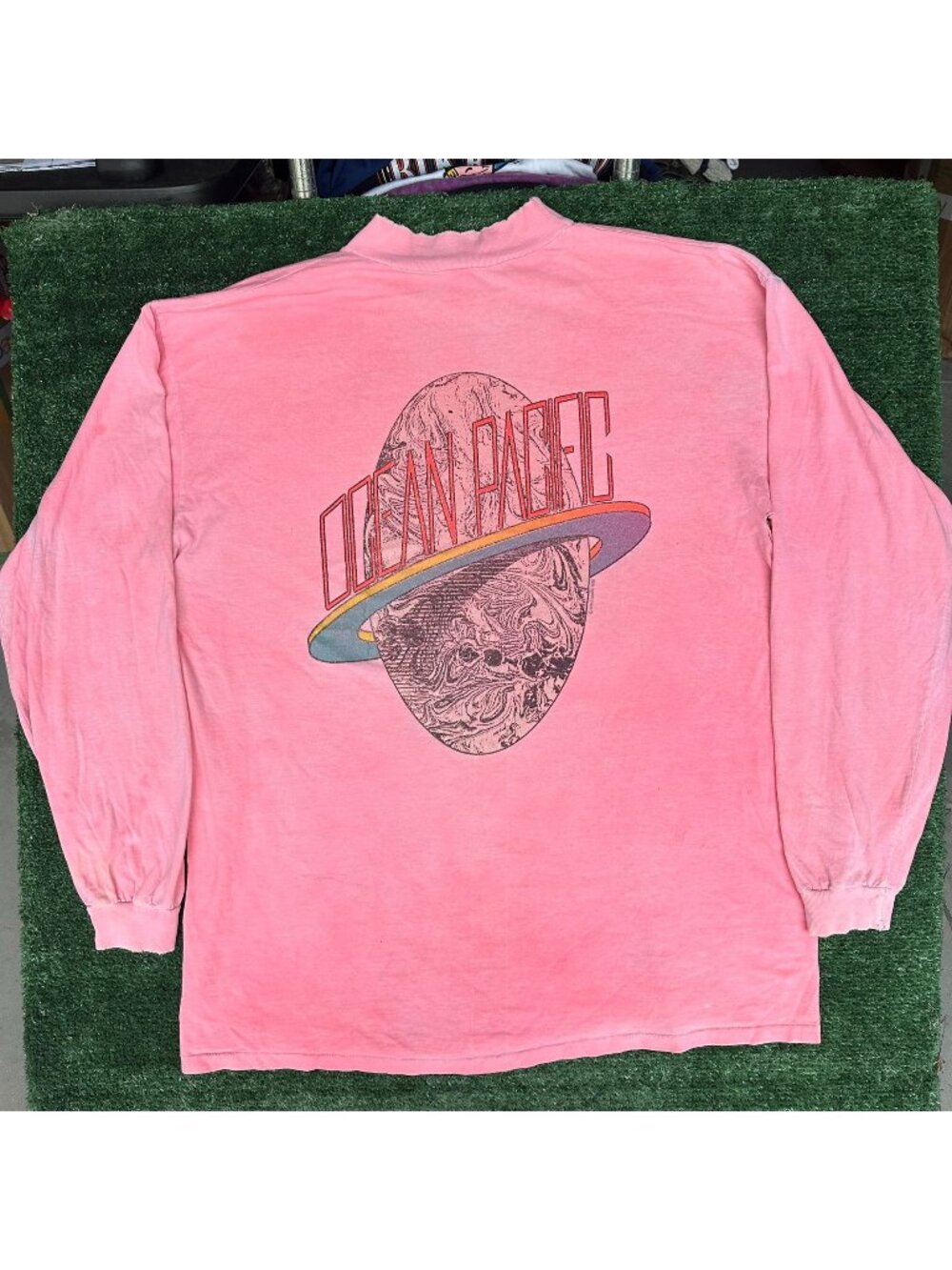 Vintage 90s Ocean Pacific Surfer T-Shirt Long Sleeve Pink XL Saturn Bright Beach